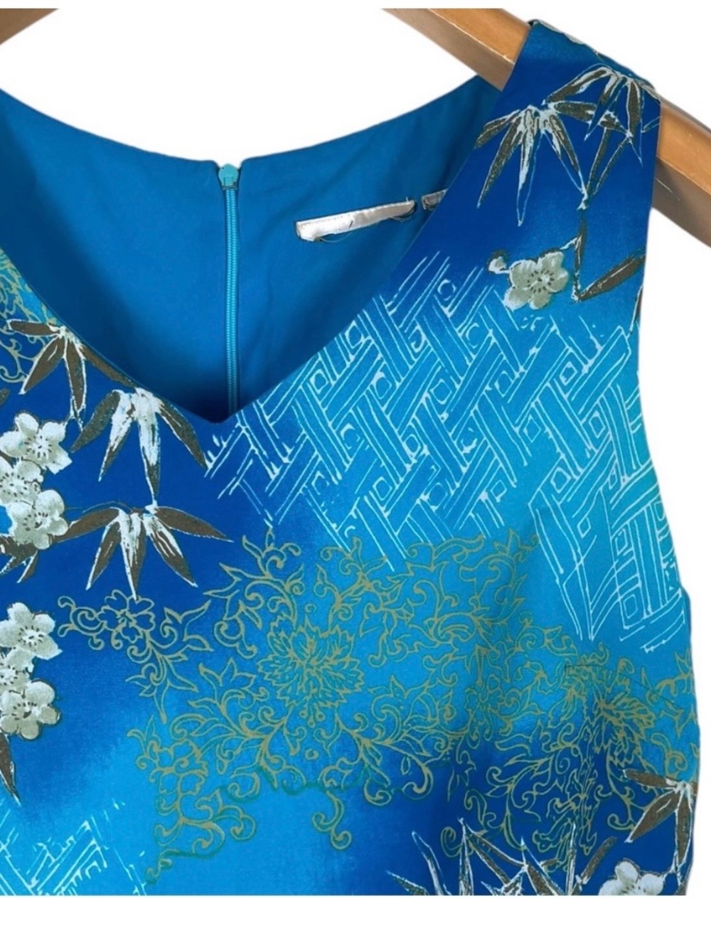 Vintage Kathie Lee Collection Sleeveless Lined Turquoise Blue Floral Dress - Picture 2 of 9